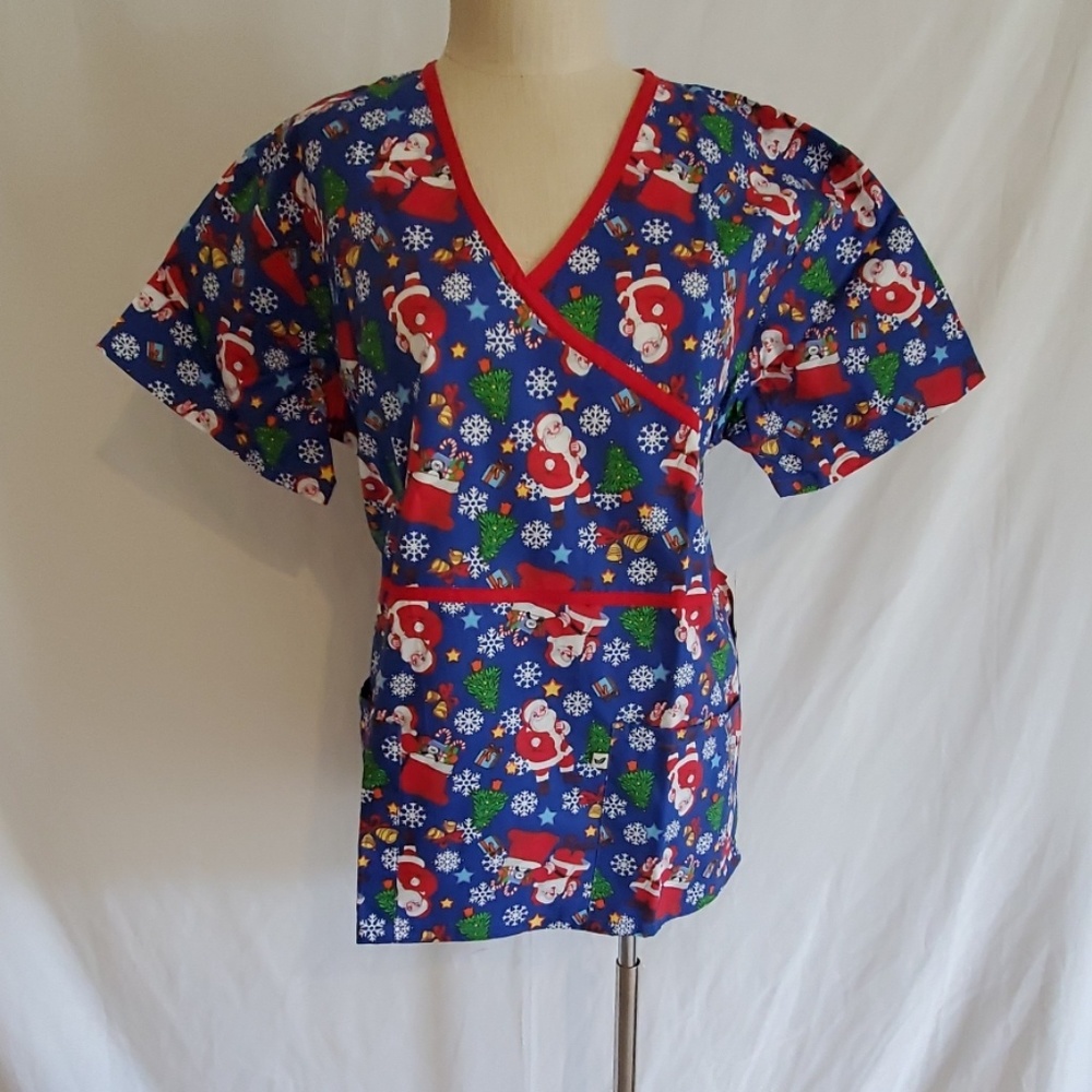Peppermint Scrub top Christmas Santa